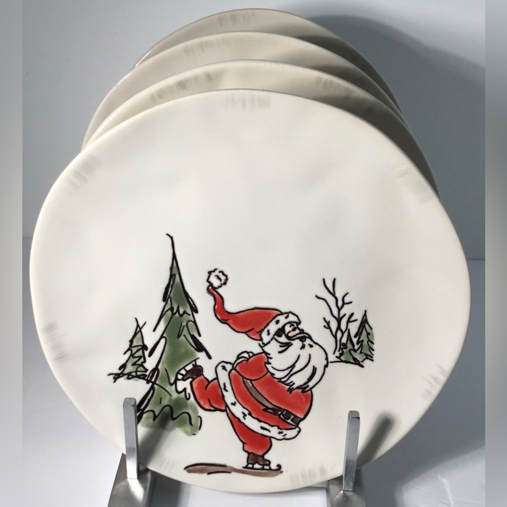 4 Salad / Dessert Plates Eli & Ana Handmade Whimsy Santa 8 1/2"  New